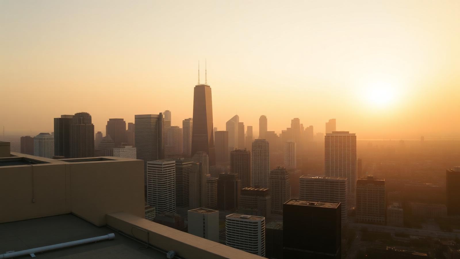 Chicago skyline at sunset
